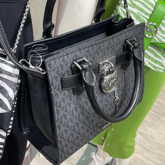 Michael Kors Hamilton Small Signature Logo Satchel Crossbody Bag
Black /Silver - Picture 14 of 16